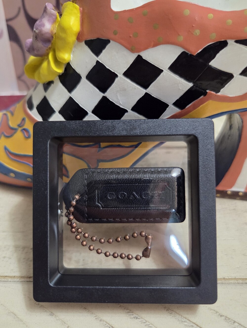 Coach Black Leather HangTag, EUC